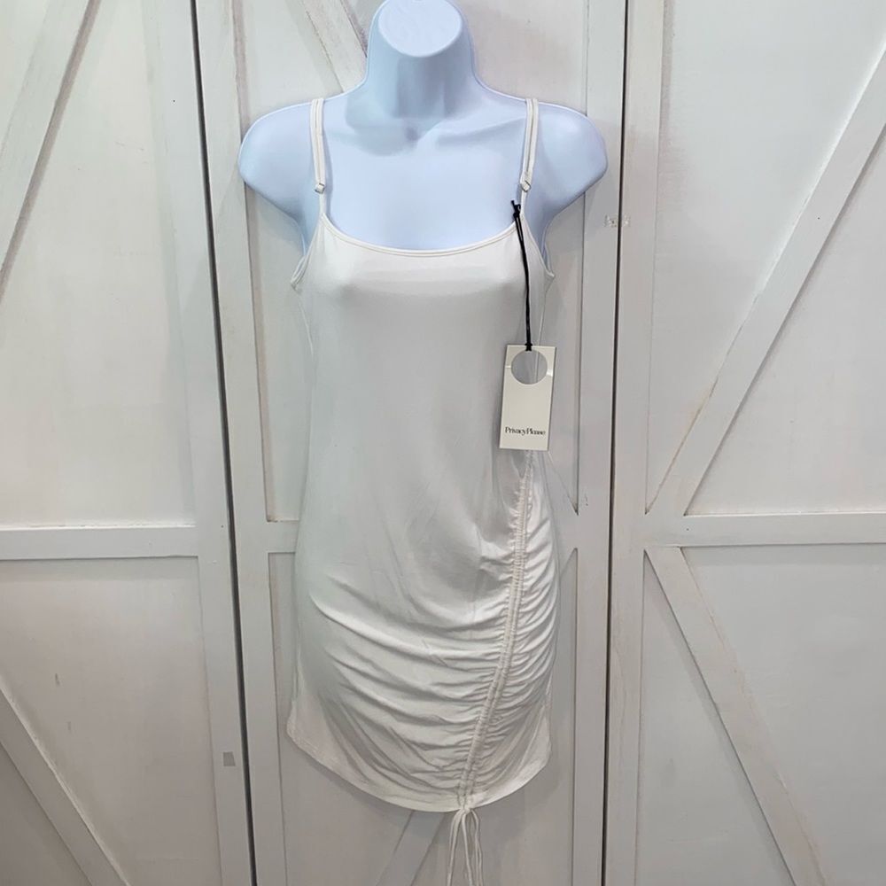 Privacy Please White Lined Side Ruched Bodycon Dress New With Tags Size Small